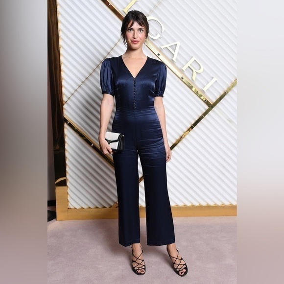 Rouje Jumpsuit Line Satin Buttoned Puff-Sleeve Navy Wedding Marine 34 NWT - Picture 10 of 10